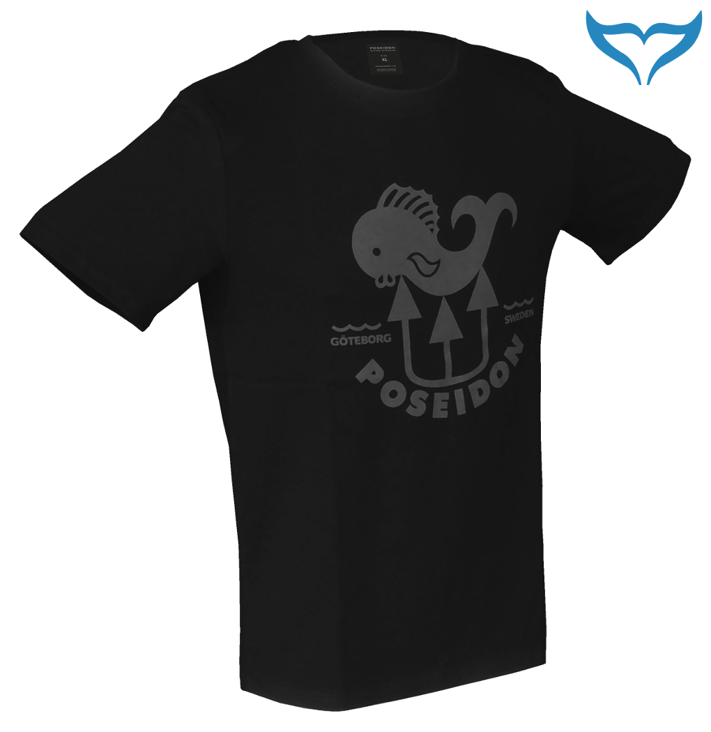 Poseidon T-Shirt Fish black S M L XL XXL Fisch Logo grey Herren Damen schwarz Ne