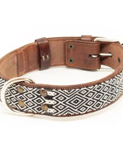 Boho-Leder-Halsband, schwarz/weiß (XL)