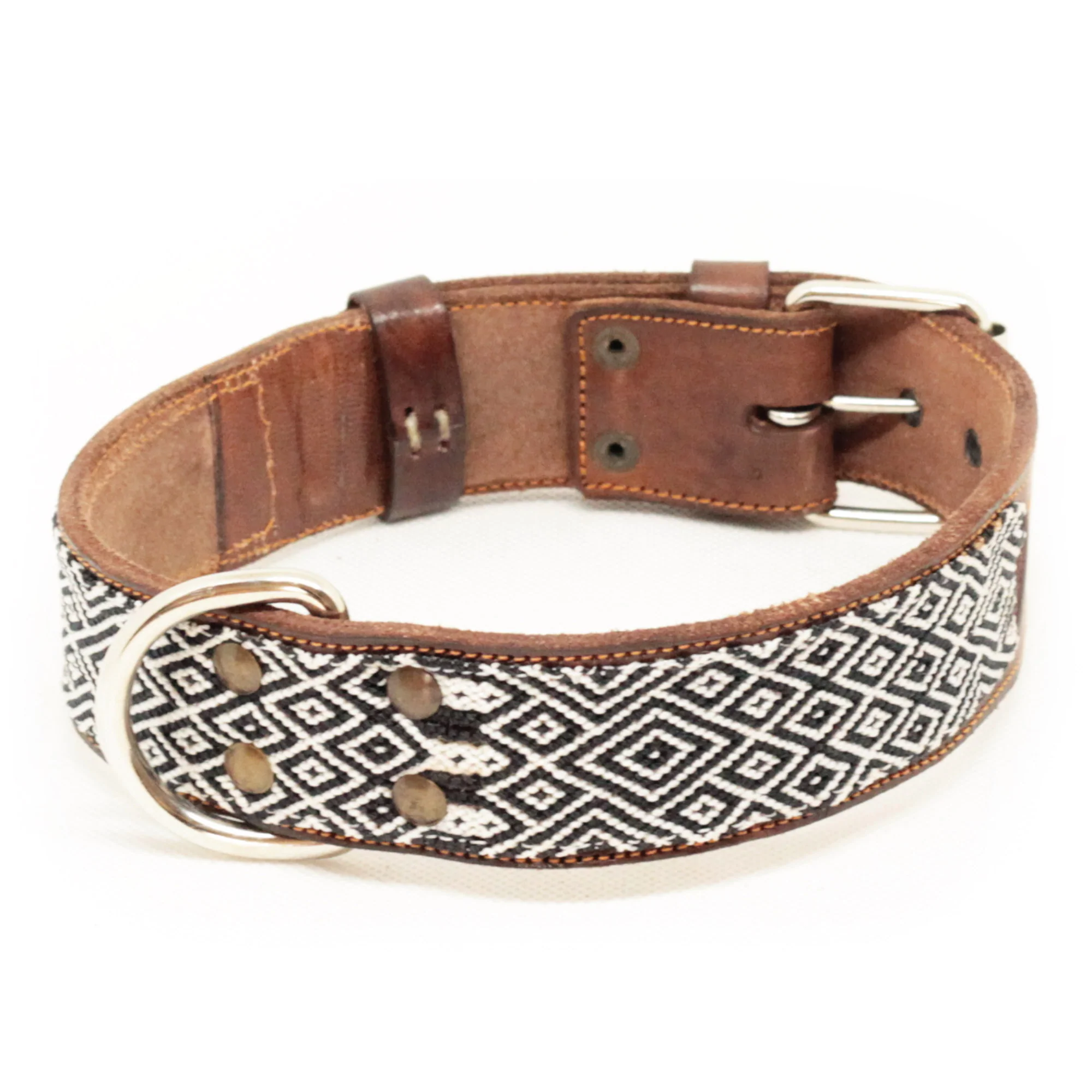 Boho-Leder-Halsband, schwarz/weiß (XL)