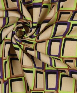 Viskosestoff – Retro Musterung Beige / Lime / Lila Kästchenmusterung