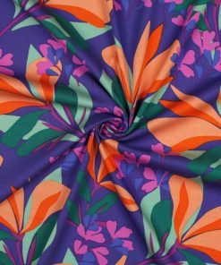 Viskose Stretch Blumen Orange Lila Pink