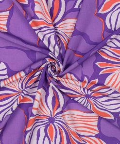 Viskose Stoff – Blumenmuster Lila / Orange Ecovero