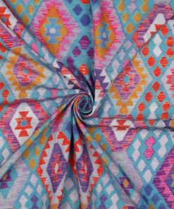 Viskose, Ethno Musterung Rauten Türkis Pink