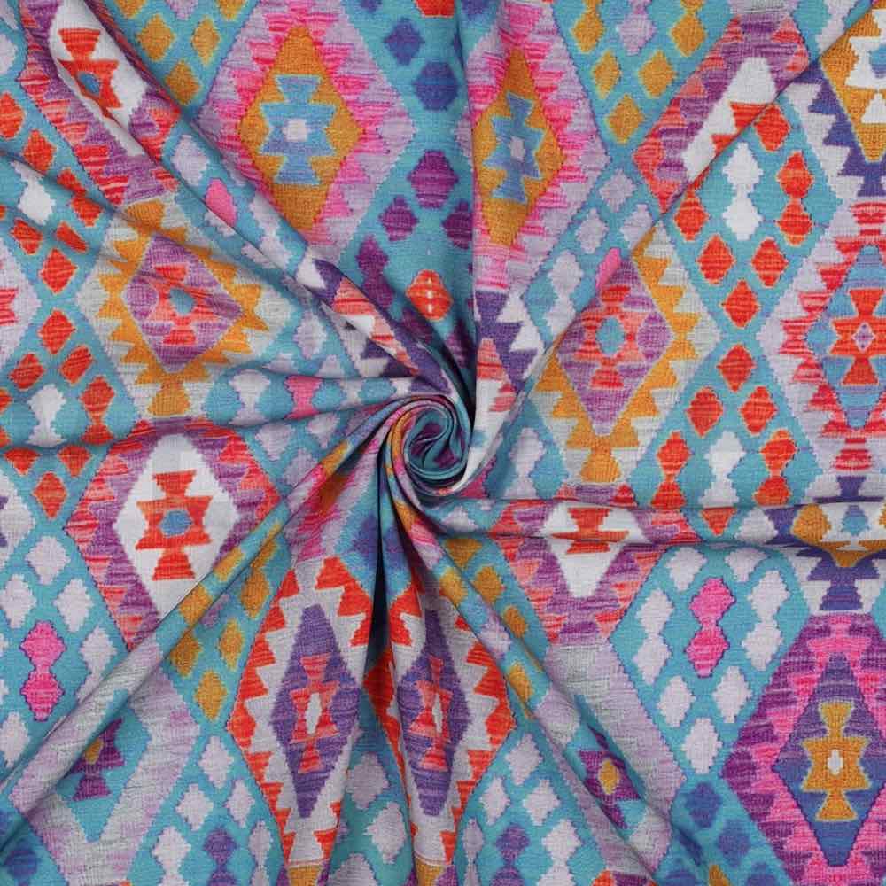 Viskose, Ethno Musterung Rauten Türkis Pink – Bild 2