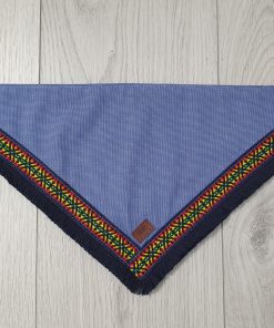 Handgefertigtes Boho-Hunde-Bandana, aus Mexiko, jeansblau/bunt, schwarze Fransen (mit Druckknöpfen), S, M