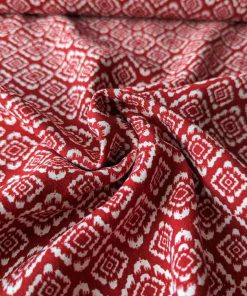 Viskose Leinen Mischung, Ornamente Rot / Ecru