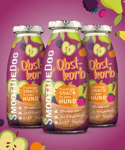 Hunde-Smoothie – Smoothie Dog Obstkorb, 100% vegan, ohne Getreide, Zucker oder Nebenerzeugnisse (Apfel, Birne, Aprikose, Pfirsich, Beeren, Banane, Chia-Samen, Hagebutte)