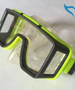 3-Fenstermaske Tauchmaske Tauchermaske gelb Unidive Maskenbox Maske Poseidon Neu