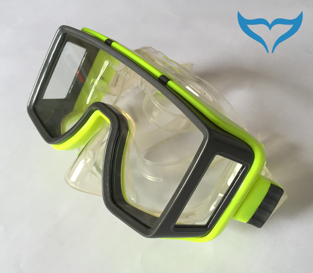 3-Fenstermaske Tauchmaske Tauchermaske gelb Unidive Maskenbox Maske Poseidon Neu – Bild 2