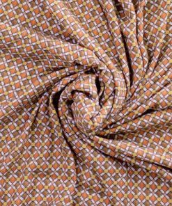 Viskosestoff – grafischer Druck Retro Senf / Braun / Orange