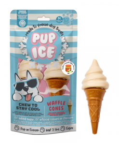 Pup Ice Waffle Cones „Vanilla + Peanut Butter“, ohne Zucker/getreidefrei, mit Huhn, 3h Einfrieren (2 Stück)