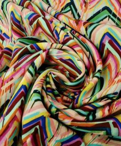 Viskosestoff – Zackenmusterung Orange / Pink / Grün