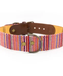 Bunte Streifen, Leder/Stoff-Halsband (XS, XL)