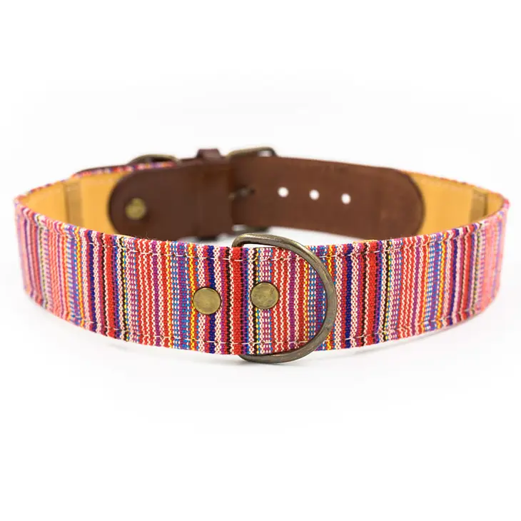 Bunte Streifen, Leder/Stoff-Halsband (XS, XL)