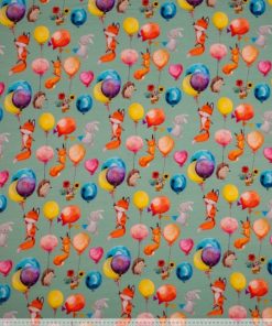 French Terry, Füchse und Hasen auf Mint