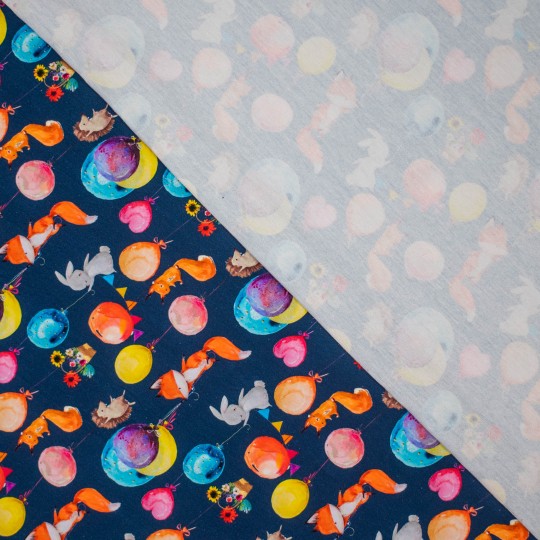 French Terry, Füchse und Hasen auf Blau – Bild 3