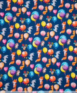 French Terry, Füchse und Hasen auf Blau