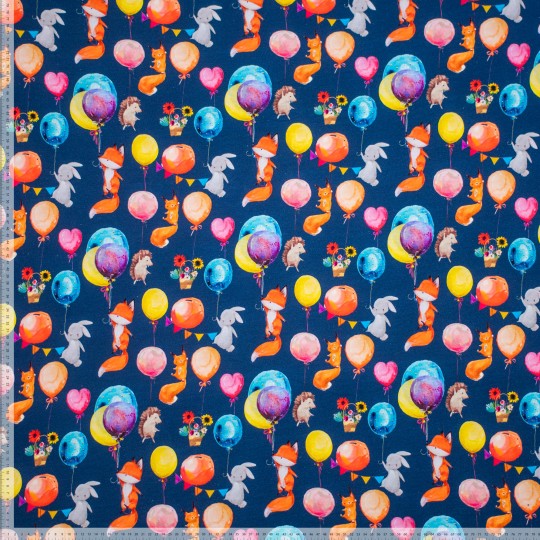 French Terry, Füchse und Hasen auf Blau – Bild 2