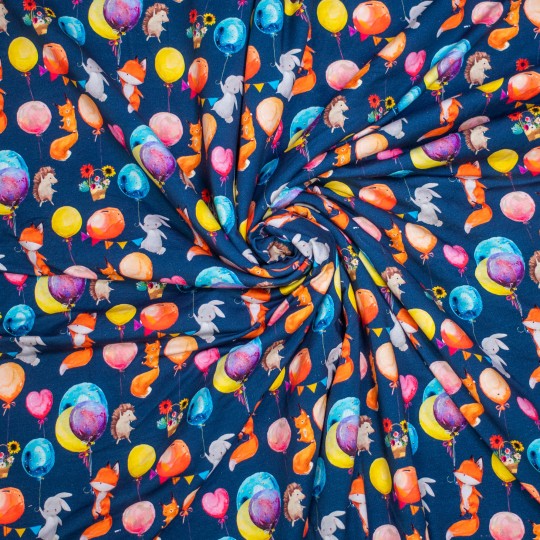 French Terry, Füchse und Hasen auf Blau – Bild 4