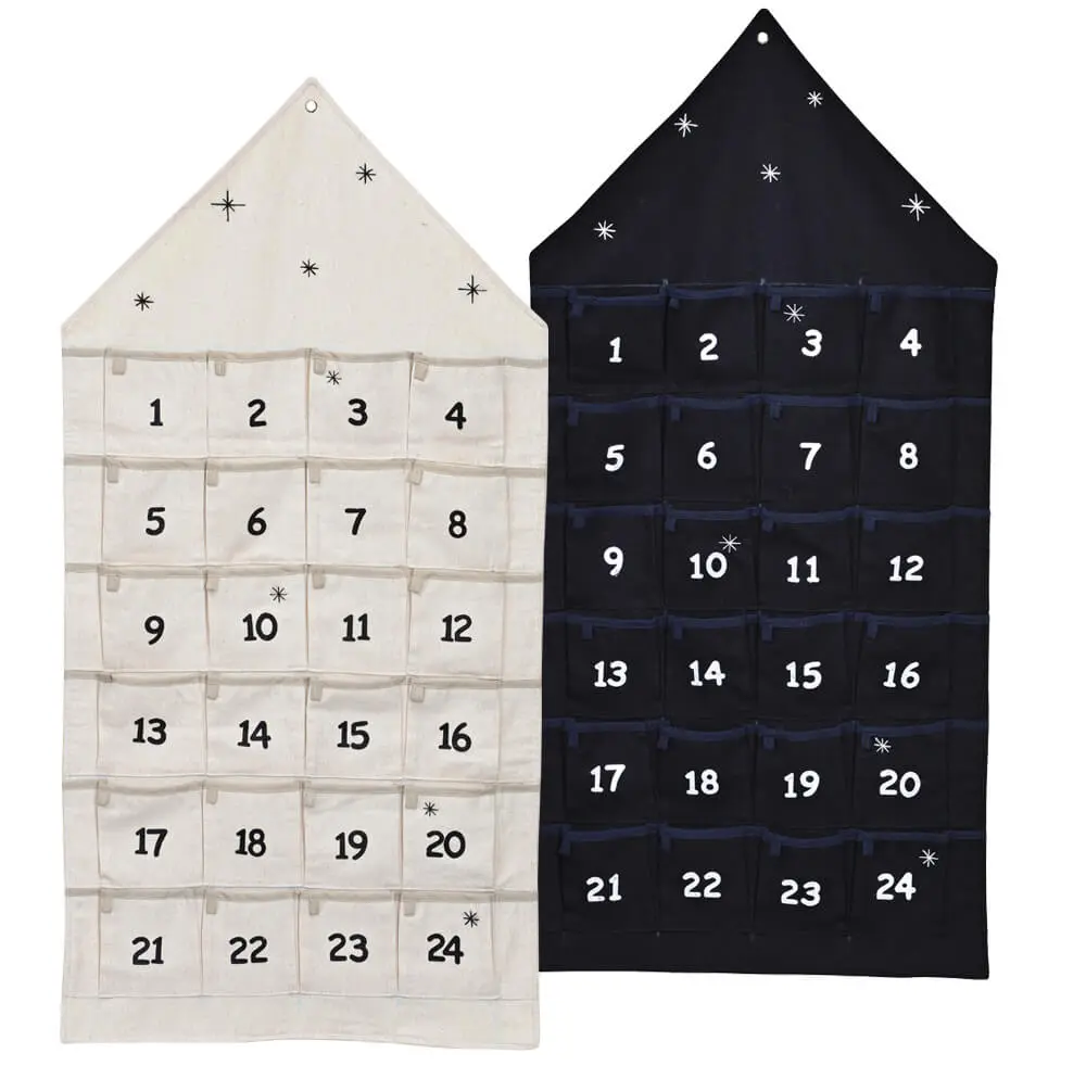 Adventskalender Häuser befüllbar & zum Aufhängen Textil 1 Stk 48×96 cm 2 Farben – Bild 2