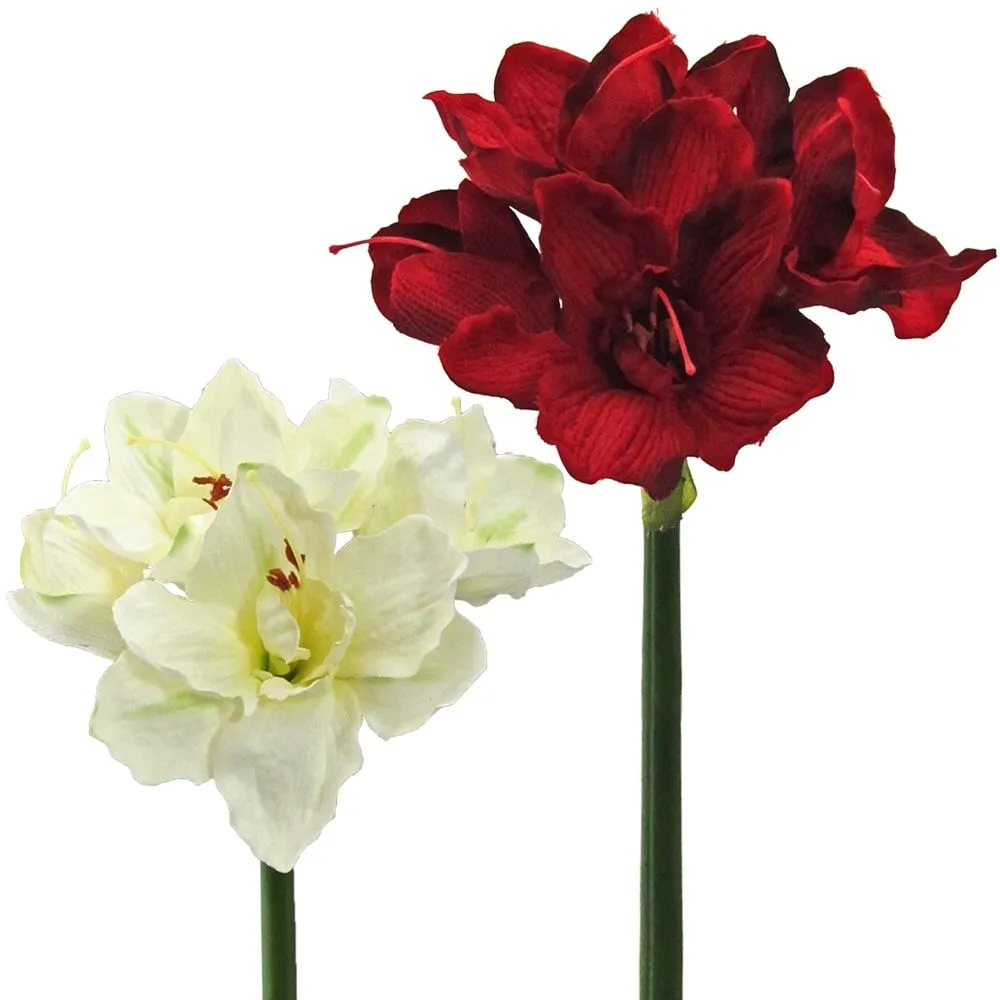 Amaryllis Kunstblumen mit 3 Blüten & 1 Knospe Ø 18 cm Kunstpflanzen 1 Stk 2 Farben