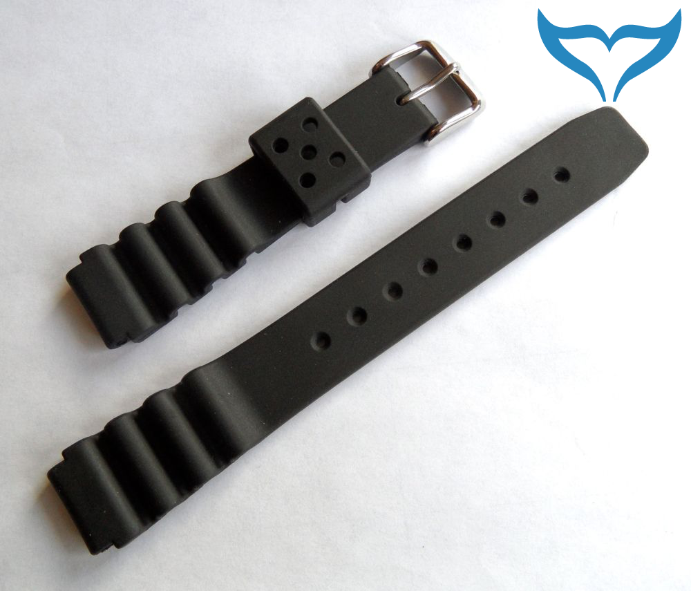 Armband Uhr Kautschuk 15 mm Federsteg Schließe glänzen Band Gummi black Poseidon – Bild 2