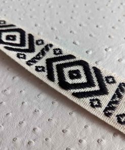 Gurtband, Ethno Schwarz / Weiß, 40 mm / ab 1 Meter Länge