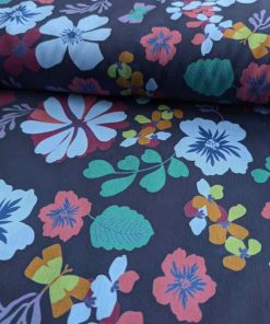 Baumwolle, Baumwollstretch, große Blumen Blau