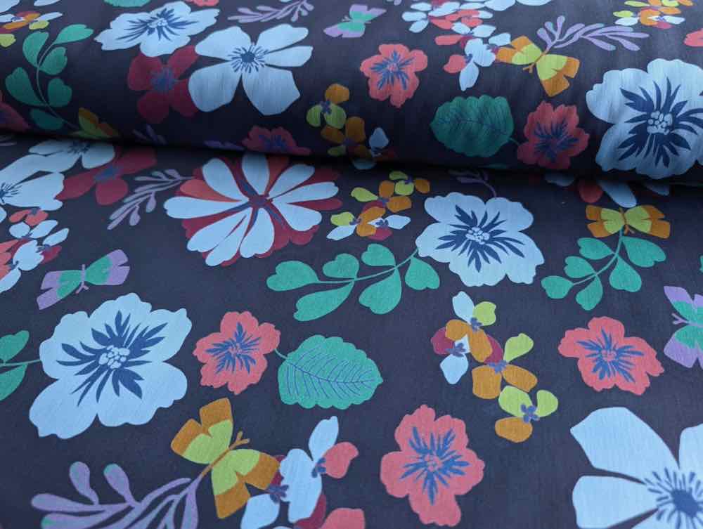 Baumwolle, Baumwollstretch, große Blumen Blau – Bild 2