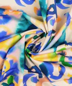 Baumwoll Satin Stoff – florale Musterung Blau