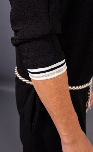 Strickbündchen, Collegebündchen in Schwarz mit Streifen in Weiß/Silber, 95 x 6 cm – Bild 4