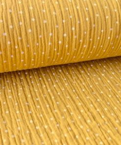 Gauze, Musselin – Double Gauze Senf mit weißen Punkten