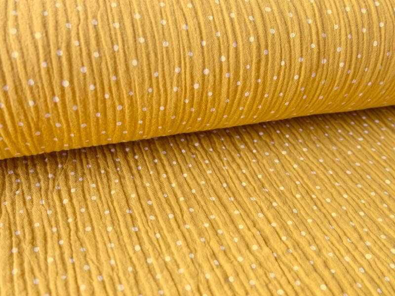 Gauze, Musselin – Double Gauze Senf mit weißen Punkten – Bild 7