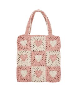 EMILE & IDA – Einkaufstasche, Tote ‚SAC COEUR‘, gehäkelt, rose/creme