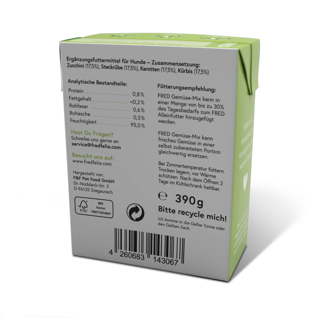 FRED Gemüse-Mix (optimale Ergänzung zur Reinfleisch-Fütterung/B.A.R.F oder für Schleckmatten), Zucchini, Steckrübe, Karotte, Kürbis – Bild 3