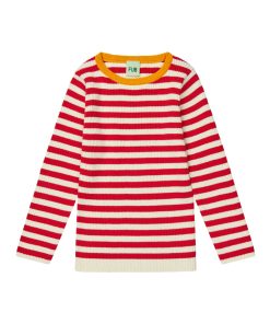 FUB – Longsleeve Rib, ecru/ruby red, Biobaumwolle