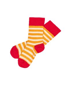 FUB – Socken gerippt, ruby red/sunflower, extra feine Bio Wolle
