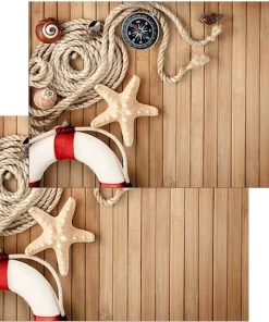 Fußmatten Fußabstreifer DECOR Maritim Seestern Kompass Holz waschbar 2 Größen