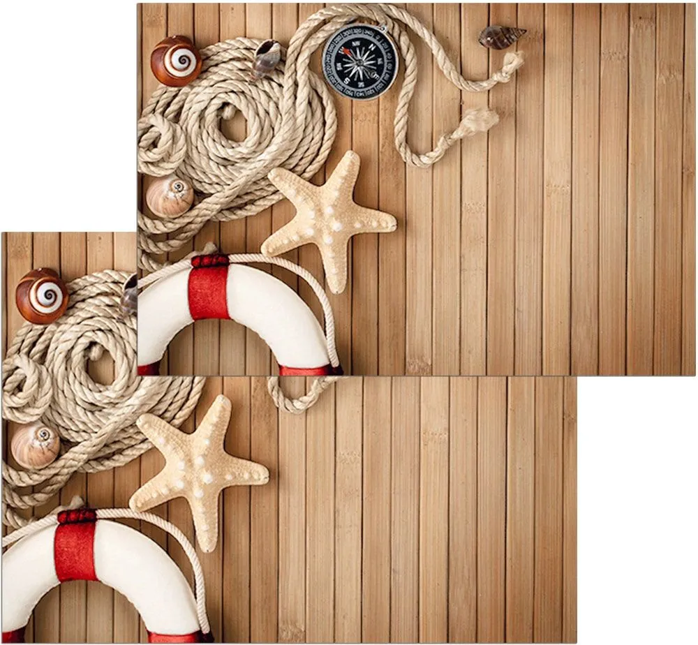 Fußmatten Fußabstreifer DECOR Maritim Seestern Kompass Holz waschbar 2 Größen