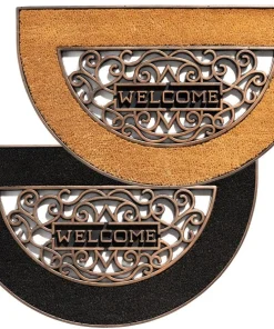 Fußmatten Kokos In- & Outdoor Gummi halbrund Welcome Schnörkel 75 cm – 2 Farben