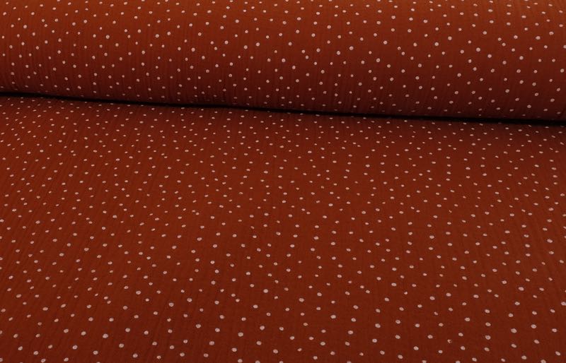 Gauze, Musselin – Double Gauze Rost mit weißen Punkten