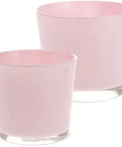 Glastöpfe Pflanzgefäße Teelichtgläser rund Übertöpfe Glas rosa 1 Stk in 2 Größen