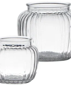 Glasvasen Blumenvasen Dekovasen bauchig Rillen Struktur klar 1 Stk – 2 Größen
