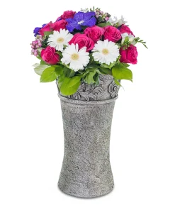 Grabvase aus Poly Vase für Friedhof verziert in grau Ø 12 cm