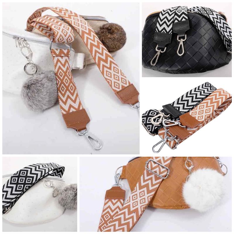 Taschenriemen / Gurtband mit Zackenmusterung Schwarz/Weiß / Beige/Weiß – 5 cm Breite – Bild 3