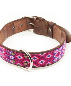 Boho-Leder-Halsband, rosa/weiß/lila (L)