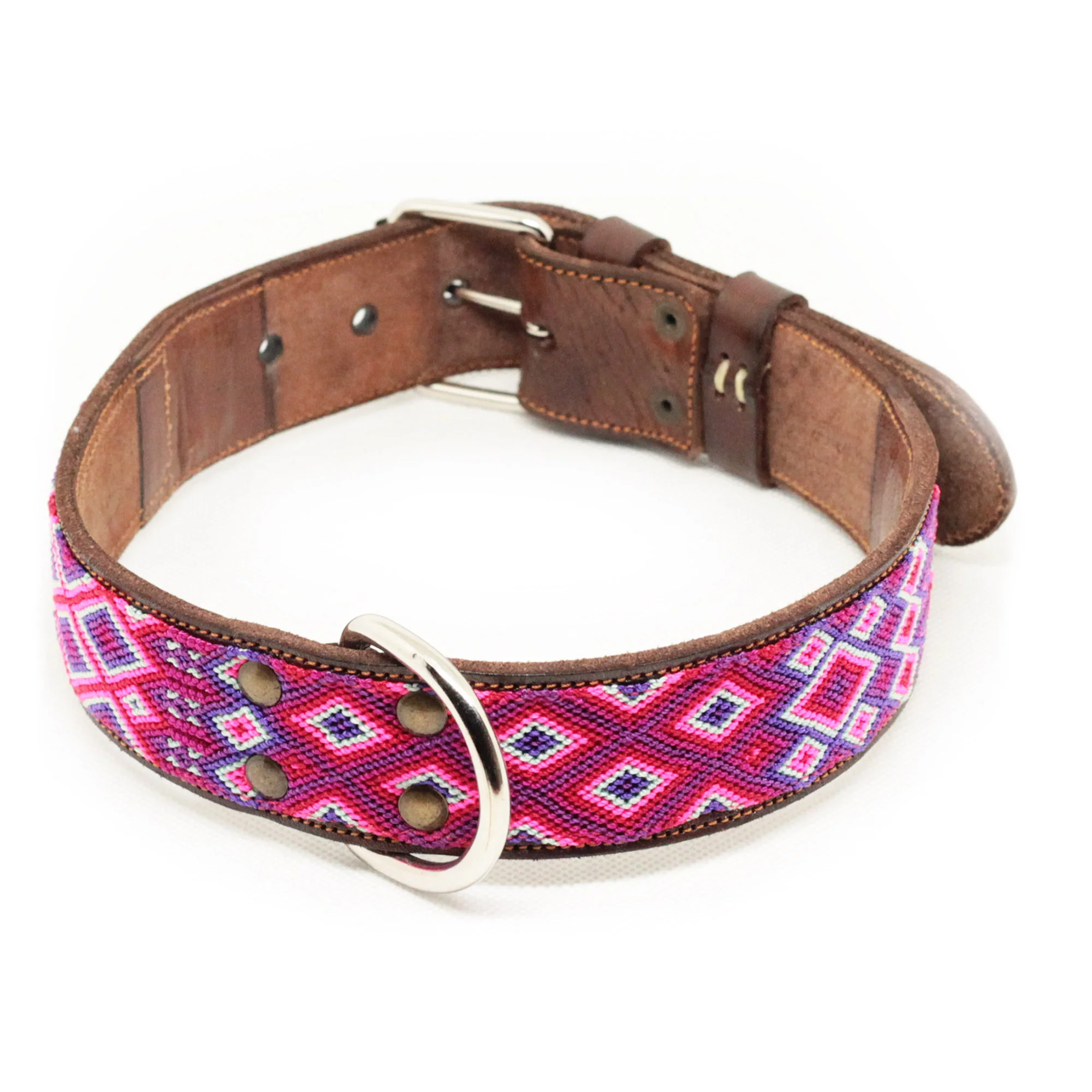 Boho-Leder-Halsband, rosa/weiß/lila (L)