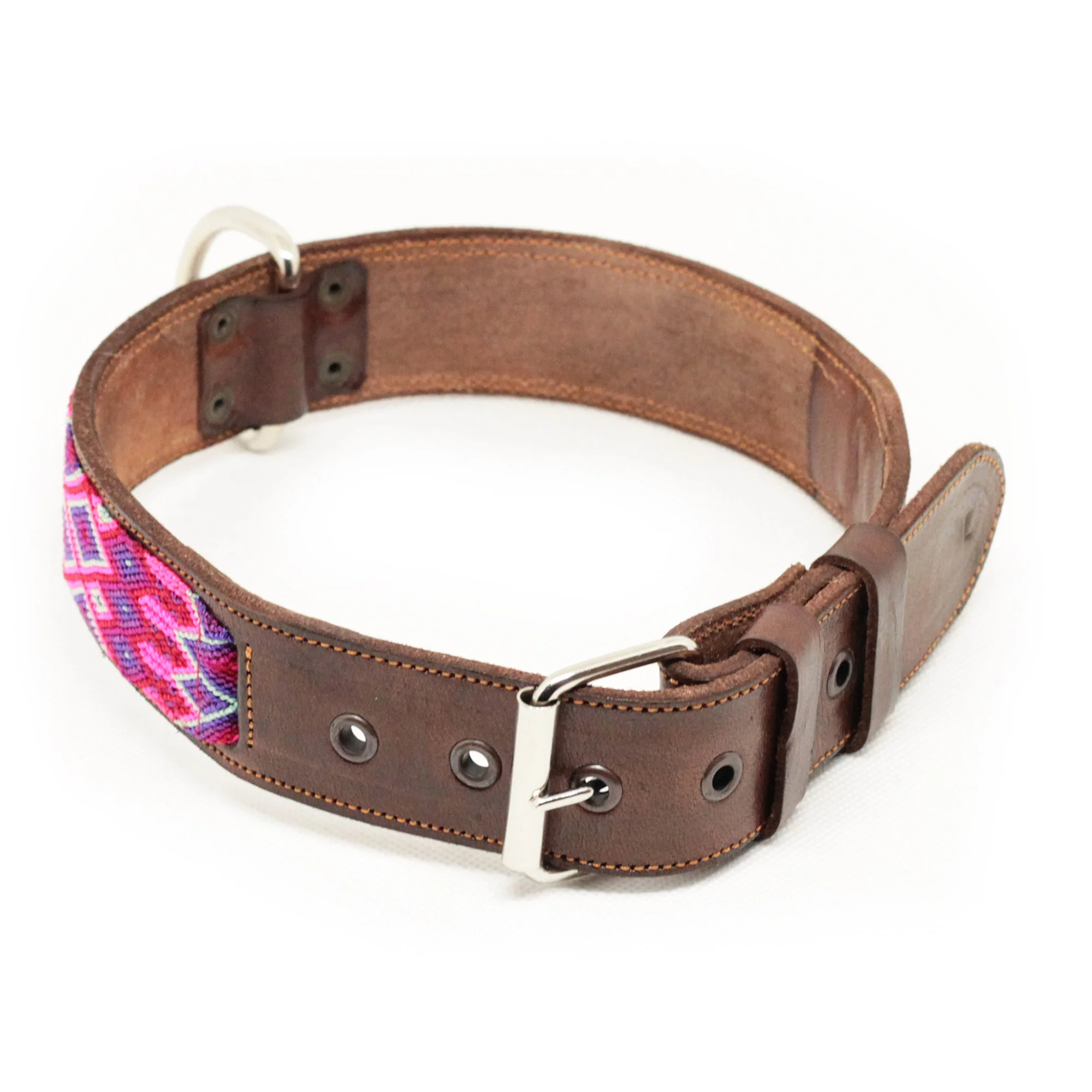 Boho-Leder-Halsband, rosa/weiß/lila (L) – Bild 3