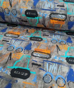 Sommersweat, Bagger Blau / Grasgrün auf Grau