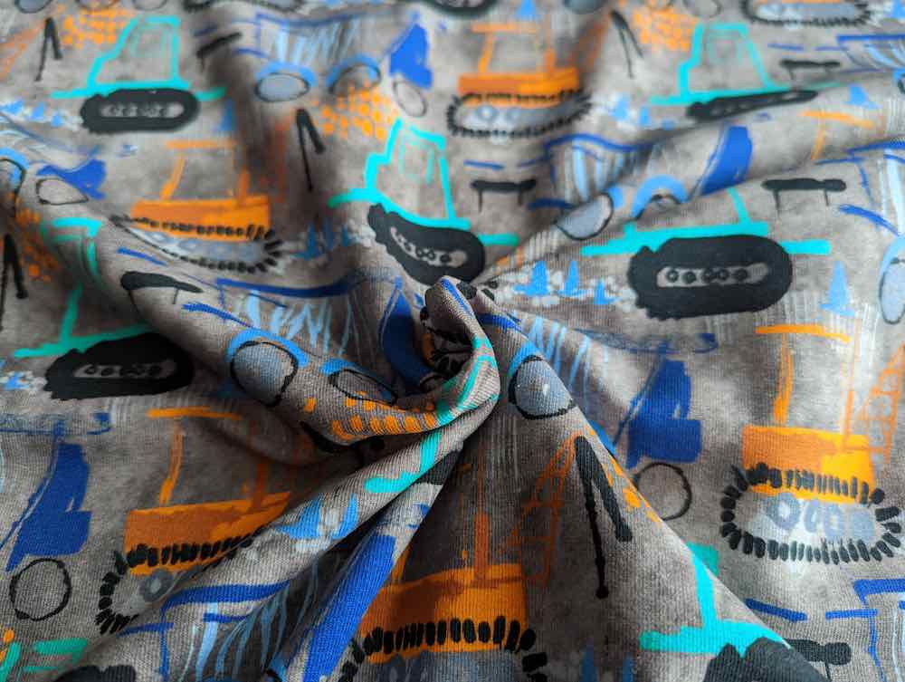 Sommersweat, Bagger Blau / Grasgrün auf Grau – Bild 3